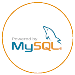 Logotipo do banco de dado MySQL.
Logo contem letras e um desenho. 

esta escrito Powered by MySQL e contem um golfinho sobre o SQL.