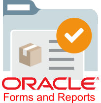 Imagem representa Oracle Forms disponível no site da Oracle. Uma pasta ao fundo com uma folha e u uma caixa ilustrada ao lado com o nome Oracle Forms and Reports